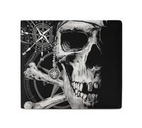 Pirates Skull Compass Men Wallet Leather Bifold Wallets with Window Slim Minimalist Front Pocket