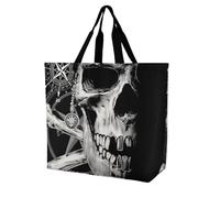 Pirates Skull Compass Reusable Grocery Bag Large Capacity Foldable Shopping Tote with Inner Pocket