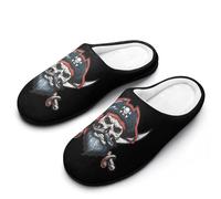 Pirates Skull Hat Crossbones Slippers Women Winter Warm Cotton Hotel Slippers Anti-Slip Indoor Slip-Ons House Shoes 11-12（42-43）