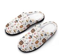 PiratesThemed Items Ship Bird Men's Cotton Slippers Memory Foam Warm House Shoes for Indoor Outdoor