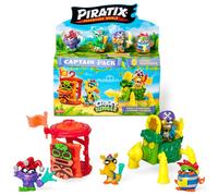 PIRATIX ADVENTURE WORLD Crazy Jungle Series - Captain Pack Watchtower: 4 Piratix, 1 golden Captain, 4 neon accessories, 1 Cage, 1 Cannon, 2 neon treasures, 2 neon flags. Pack 1 out of 7