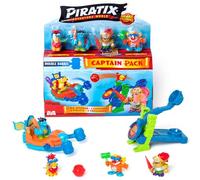 PIRATIX ADVENTURE WORLD Shark Treasure Captain Pack Series, Double Barrel, with 4 Piratix, 1 Golden Captain, 4 'Crystals' Accessories, Sea Speeder, Catapult, 2 Crystal Effect Flags, Pack 4/6