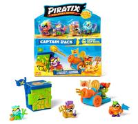 PIRATIX Golden Treasure Series -Captain Pack Deep Water.Includes 4 Piratix;1 golden captain and 1 surprise piratix,4 accessories,1 fortress,1 cannon, 2 exclusive treasures and 2 flags. Pack 4 out of 6