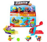 PIRATIX Shark Treasure Series -Captain Pack Goldstar.Includes 4 Piratix (1 golden captain), 4 “crystal” accessories,Sea Speeder, Catapult, 2 exclusive flags and treasures with crystal.Pack 2/6