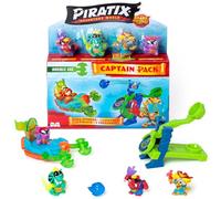 PIRATIX Shark Treasure Series-Captain Pack Newton.Includes 4 Piratix (1 golden captain),4 “crystal” accessories,Sea Speeder,Catapult, 2 exclusive flags and treasures with crystal effect. Pack 3/6