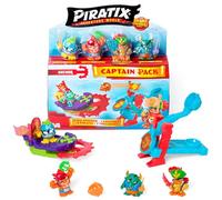 PIRATIX Shark Treasure Series -Captain Pack Rooster.Includes 4 Piratix (1 golden captain), 4 “crystal” accessories,Sea Speeder, Catapult, 2 exclusive flags and 2 treasure with crystal effect. Pack 5/6