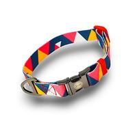 Pirbright Pet Company Geometric Pattern Thick Strong Dog Collar Pet Collar Blue Pink Orange Buckle Clip Engraved Logo (Large Orange/Pink)