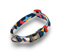 Pirbright Pet Company Geometric Pattern Thick Strong Dog Collar Pet Collar Blue Pink Orange Buckle Clip Engraved Logo (Small Blue/Pink)