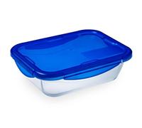 Pirex Food Storage Container, Multicolor, 30x23x9cm | Blue, rectangular format, lid with 4 locks, microwave, oven and freezer safe, made in France