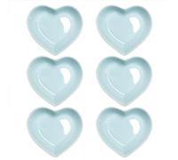Pirhosigma 6 pcs Light Blue Heart Shaped Porcelain Soy Sauce Dish Snack Bowl Ceramic Dip Dipping Bowls 1.65 oz for Dinner Baking BBQ and Cooking