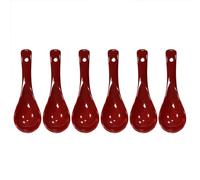 Pirhosigma 6 pcs Porcelain Dark Red Soup Spoon Round-Bottom Asia Ceramic Rice Spoons Chinese Won Ton Spoons for Home Kitchen Restaurant