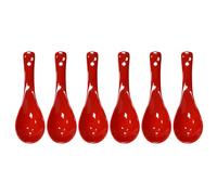 Pirhosigma 6 pcs Porcelain Red Soup Spoon Round-Bottom Asia Ceramic Rice Spoons Chinese Won Ton Spoons for Home Kitchen Restaurant