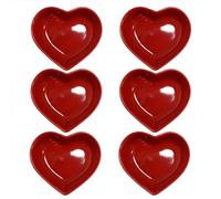 Pirhosigma 6 pcs Red Heart Shaped Porcelain Soy Sauce Dish Snack Bowl Ceramic Dip Dipping Bowls 1.65 oz for Dinner Baking BBQ and Cooking