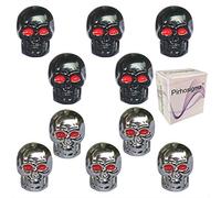 Pirhosigma Skull Style Shape Tires Valve Stem Caps Antirust Copper Core for Motorcycle Bike Car, 5 PCs Black and 5 PCs Silver (Total 10 PCs)