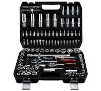 PIRIPARA 108 Piece Mechanics Tool Set Metric and Standard 1/4" & 1/2" Socket Set, Ratchet Set, Universal Joint, Extension Bars, Quick Release Reversible Ratchet Wrench, Plastic Toolbox Storage