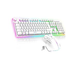 PIRIT OF GAMER x MK600 Wireless Keyboard and Mouse Pack - White Rechargeable RGB - French AZERTY Layout - Semi-Mechanical Gaming Keyboard - 4800 DPI - PS4/PS5, PC,