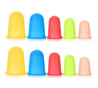 Piriuuo 10 Pcs Rubber Finger Thimbles, 5 Different Sizes and Colors Rubber Thimbles for Hand Sewing Reusable Finger Tip Protector for Money Counting Writing Sorting Task