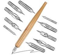 Piriuuo 11 Pack Dip Pen Set Comic Pen Nib Set Oblique Calligraphy Dip Pen Set Stainless Steel Pen Nib with Wooden Drawing Pen Holder for Writing Painting Signing