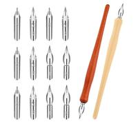 Piriuuo 14 Pack Dip Pen Set Nib Pen Holder Comic Pen Nib Set G Pen Ink Nib Calligraphy Pen Nibs Wooden Drawing Pen Holder with Stainless Steel Pen Nibs Dip Pens for Writing, Painting, Signing