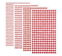 Piriuuo 1792 Pcs 4 Sheets Red Rhinestone Stickers, Gem Stickers Self Adhesive Face Rhinestones 3/4/5/6 mm Hair Gems Stick on Round Rhinestones Gems for DIY Craft Face Eyes Hair Makeup