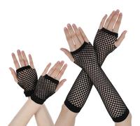 Piriuuo 2 Pairs Fishnet Gloves Fingerless, Elastic Fishnet Gloves Nylon Fishnet Arm Sleeves for Women Girls Costume Party (Black, Long & Short)