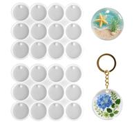 Piriuuo 2 Pcs 12-Cavity Resin Keychain Molds, 1.18'' Flat Circle Resin Molds with Hole Shiny Silicone Mold for Resins Casting Mold for DIY Earrings, Keychain, Pet Tag, Jewelry Making, Crafts Making