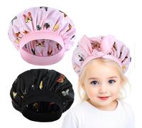 Piriuuo 2 Pcs Kids Bonnets for Girls, Silk Bonnet for Sleeping Satin Sleep Cap for Kids Curly Hair Bonnet with Elastic Tie Band Double Layer Shower Caps for Toddler(Butterfly)