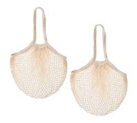 Piriuuo 2 Pcs Reusable Mesh Grocery Bags, Mesh Produce Bags Cotton String Shopping Bag with Long Handle Washable Crochet Market Bag Portable Kitchen Tote for Fruit and Vegetable Storage (Beige)