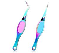 Piriuuo 2 Piece Crossing Locking Tweezers with Soft Grip Precision Fine Point for DIY Craft, Jewelry Beading, Electronics and Laboratory Work