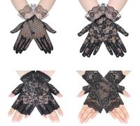 Piriuuo 4 Pairs Black Lace Gloves for Women, Fingerless Lace Gloves Elegant Tea Party Glove Short Laces Glove for Evening Party Wedding Opera Halloween Costume Accessories