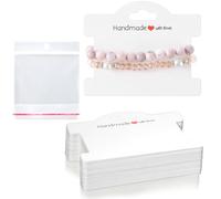 Piriuuo 50 Pcs Bracelet Display Cards with Clear Bags, Bracelet Packaging for Small Business Jewelry Display Card Handmade with Love Jewelry Tags for Selling Hair Ties, Bracelets, Necklace (White)