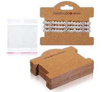 Piriuuo 50 Pcs Bracelet Display Cards with Clear Bags, Bracelet Packaging for Small Business Jewelry Display Card Handmade with Love Jewelry Tags for Selling Hair Ties, Bracelets, Necklace (Brown)