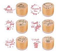 Piriuuo 6 Pcs Thank You Stamps Set, Wooden Stamps for Card Making 6 Styles Round Rubber Stamps Server Stamps Photo Album Decoration for Card Making, DIY Crafting and Scrapbooking