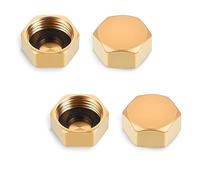 Piriuuo Pack of 4 Brass Caps, 3/4 Inch, Sealing Cap, 3/4 Inch Blanking Plug, Hose Caps, Brass Cap, Hexagonal Hose Caps, Internal Thread End Cap for Garden, Water Pipe Plugs