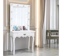 Pirlo Plush 1 Drawer Dressing Table With LED Bulbs in White Pirlo Plush White