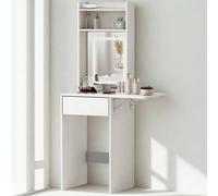 Pirlo Plush 1 Drawer Drop Leaf Dressing Table With Mirror & LED Lights in White Pirlo Plush White