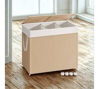 Pirlo Plush 140L Triple Laundry Basket With Lid & Removable Lining in Beige Pirlo Plush Beige