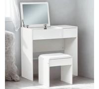 Pirlo Plush 2-in-1 Flip-Up Dressing Table Workstation With Stool White Pirlo Plush White