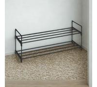Pirlo Plush 2 Tier Metal Shoe Storage Rack With Slats in Black Pirlo Plush Black