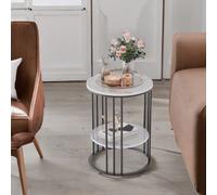 Pirlo Plush 2 Tier Round Faux Marble Side Table in Black Pirlo Plush Black