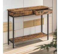 Pirlo Plush 2 Tier Slim Console Table With 2 Drawers Industrial Rustic Brown Furniture Pirlo Plush Brown