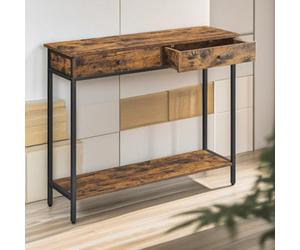 Pirlo Plush 2 Tier Slim Console Table With 2 Drawers Industrial Rustic Brown Furniture