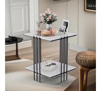 Pirlo Plush 2 Tier Square Faux Marble Side Table Black Pirlo Plush Black
