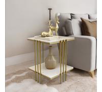 Pirlo Plush 2 Tier Square Faux Marble Side Table Gold Pirlo Plush Gold