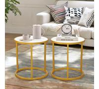 Pirlo Plush 2PC Faux Marble Round Bedside Table Bedroom Furniture in Gold Pirlo Plush Gold