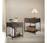 Rafaelo Mobilia Set Of 2 Industrial Bedside Nightstand Tables With Drawer Brown