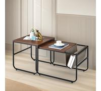 Pirlo Plush 2PC Industrial Nest Of Tables Industrial Stackable Furniture in Brown Pirlo Plush Brown