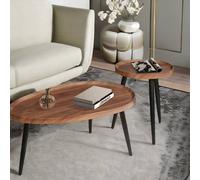 Pirlo Plush 2PC Nesting Tables Industrial Rustic Brown Living Room Furniture in Dark Brown Pirlo Plush Dark Brown