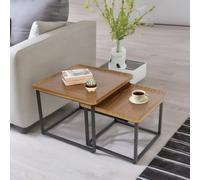 Pirlo Plush 2PC Nesting Tables Industrial Wood Grain Living Room Furniture in Brown Pirlo Plush Brown