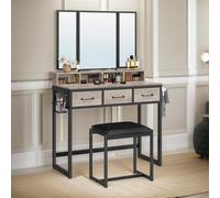Rafaelo Mobilia 3 Drawer Dressing Table With Mirror And Stool Greige